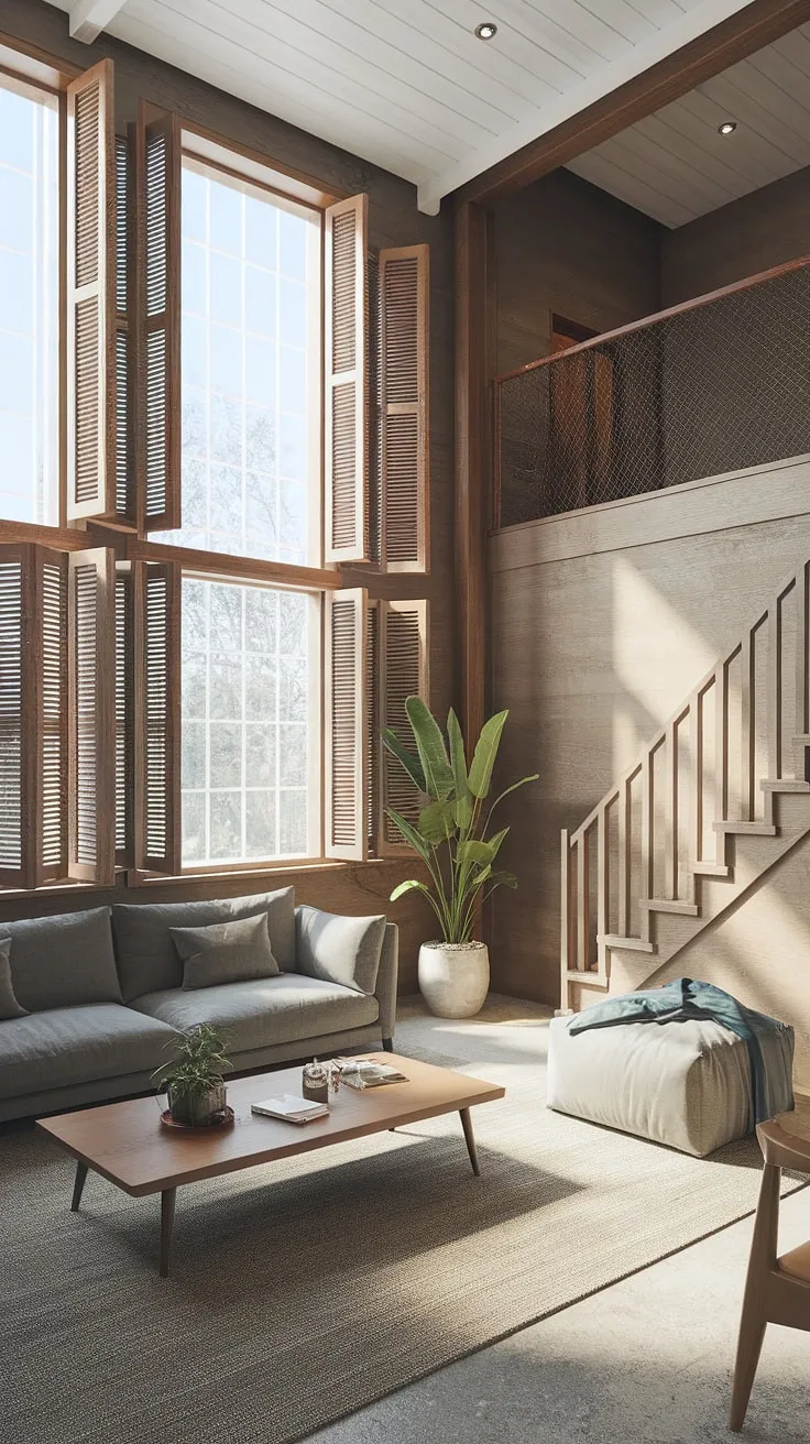 From humble garage to haven: this garage loft apartment's living room boasts natural light and rustic charm.  The clever use of space, evident in the loft staircase, is a hallmark of smart garage plans and carriage house garage conversions.  This garage renovation project expertly blends industrial and cozy aesthetics, proving that even a quarter garage can become a comfortable and stylish garage guest house.  Consider this inspiration for your own garage addition or carriage house plans.