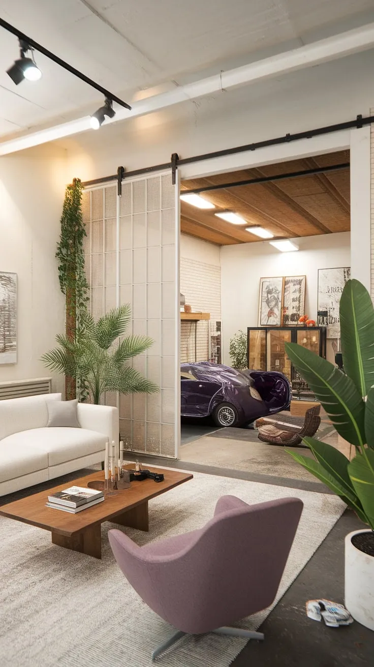 From garage to gorgeous: this garage loft apartment's living room is a testament to creative garage renovation.  The open design, incorporating the garage space, highlights the possibilities of garage plans and carriage house plans.  Imagine the potential of your own garage guest house or carriage house garage – this inspiring space proves that even a quarter garage can be transformed into a stunning living area.