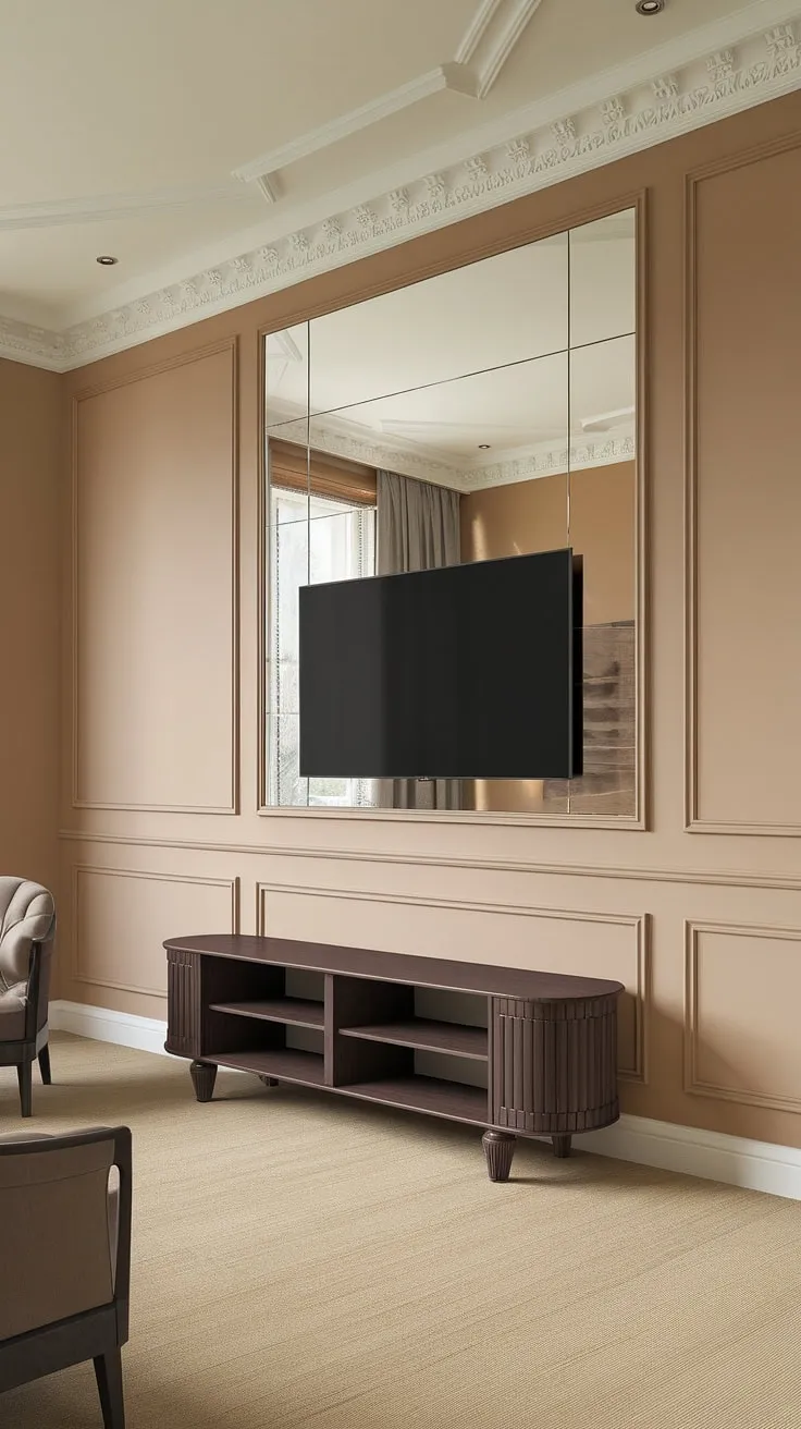 Experience the epitome of living room classic with this breathtaking living room tv wall. The meticulously crafted neoclassical TV wall design, incorporating exquisite wainscoting and a thoughtfully chosen tv unit furniture design, defines contemporary elegance.  This latest living room designs showcases the perfect balance between form and function, transforming the space into a haven of refined comfort and style. The living room panelling adds a touch of grandeur, while the overall design remains effortlessly inviting.