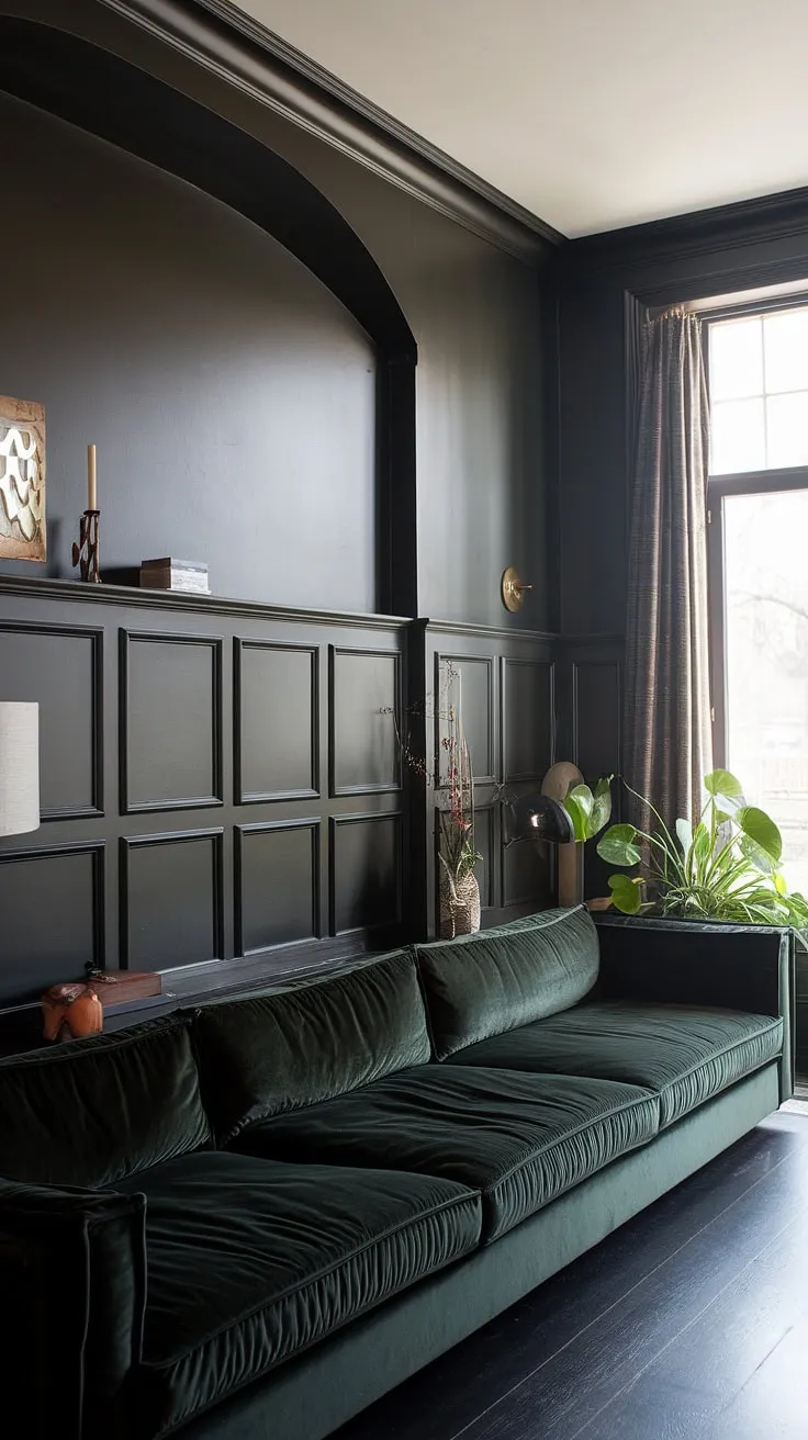 The rich, dark paneling living room is a study in sophisticated style.  This panel accent wall living room design uses wainscoting wall decor to add depth and visual interest, creating a truly unique space.  The wall paneling living room treatment, combined with the dark wood floors and plush seating, offers a wealth of paneling ideas living room owners can draw inspiration from.  The carefully chosen millwork in this living room wainscoting design elevates the entire aesthetic.