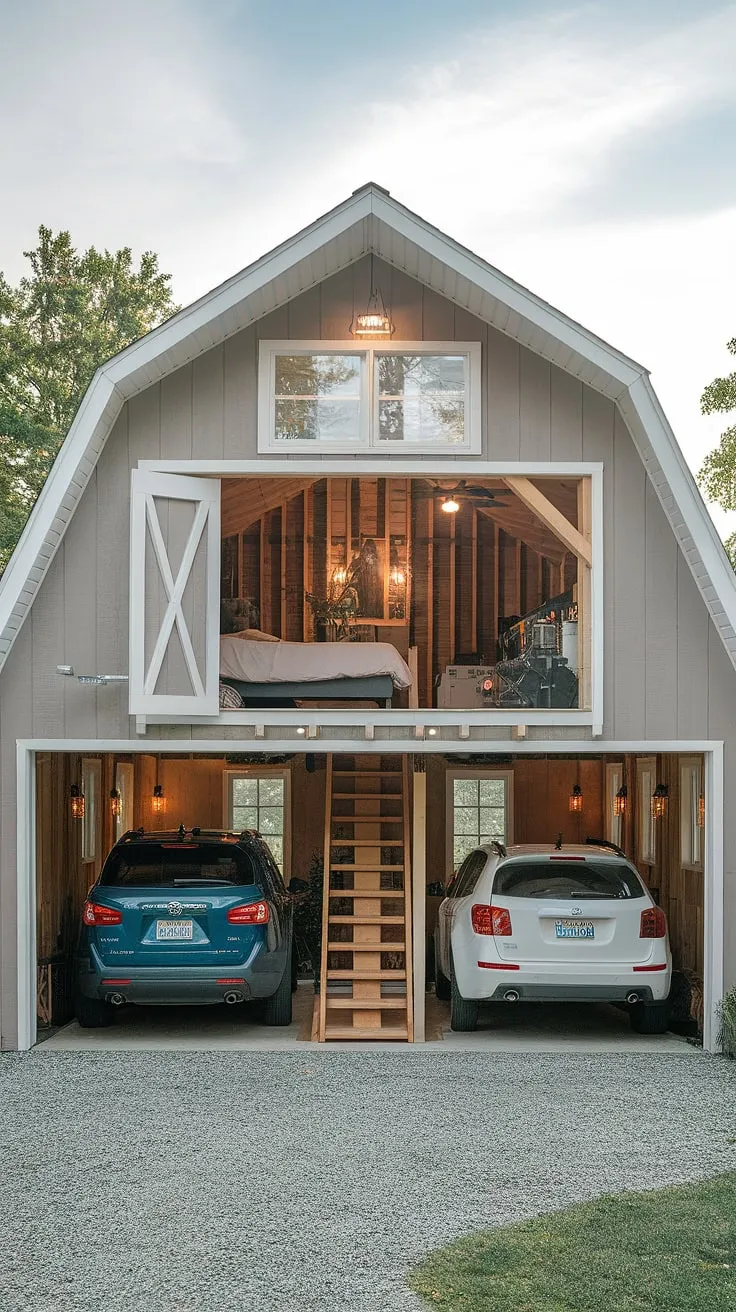 Imagine: a spacious lounge garage below, safeguarding your prized vehicles, and above, a private sanctuary. This garage shop loft, a testament to clever barndominium garage ideas, showcases the potential of a loft garage.  The upstairs area, a comfortable bedroom with personal touches, transforms this extra garage space into a versatile and inviting garage loft interior.  Explore the possibilities of rv garage loft designs and upstairs garage ideas with this inspiring barndominium garage loft.