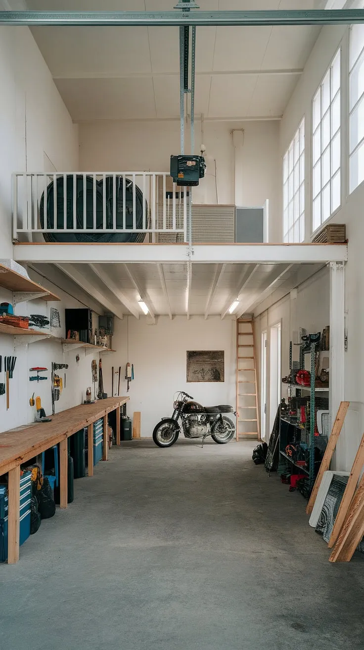 More than just a garage, this loft garage is a testament to creative space planning.  The garage loft interior is a stunning example of upstairs garage ideas, seamlessly blending a functional garage shop loft with a comfortable lounge garage.  Perfect for a barndominium garage loft or any home needing extra garage ideas, this space offers ample room for hobbies, storage, and even a rec room.  The high ceilings and large windows create a bright and airy atmosphere, ideal for showcasing your motorcycle and providing ample space for an RV garage loft.  This barndominium garage ideas project is a true inspiration.
