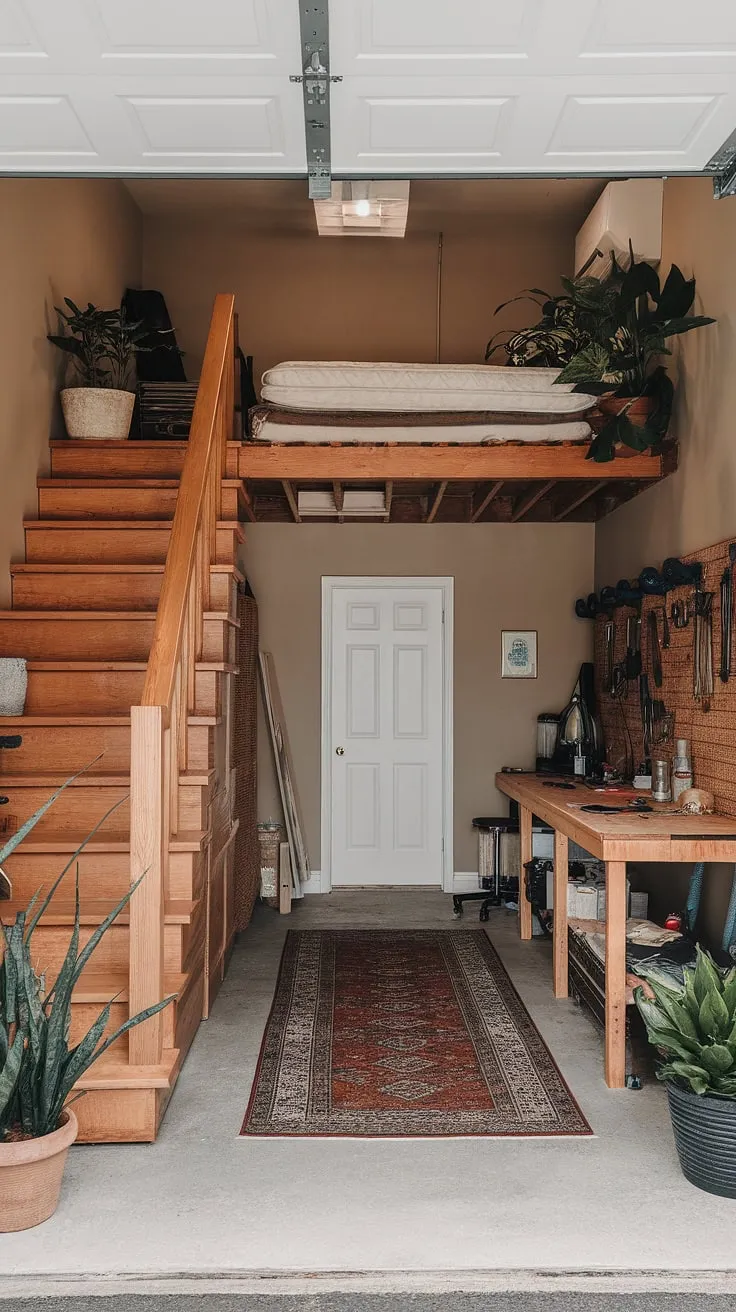This lounge garage is the ultimate man cave—upstairs garage ideas done right. A barndominium garage loft, garage shop loft, and garage rec room all rolled into one. Extra garage ideas don't get much better than this loft garage interior. Perfect for guests or a quiet retreat.
