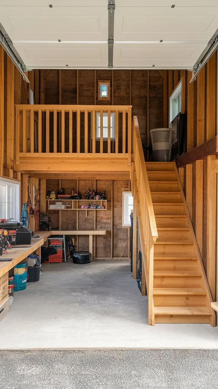 Transform your RV garage loft into a stunning barndominium garage with this inspiring loft garage design. Explore upstairs garage ideas and barndominium garage ideas for your own garage rec room.