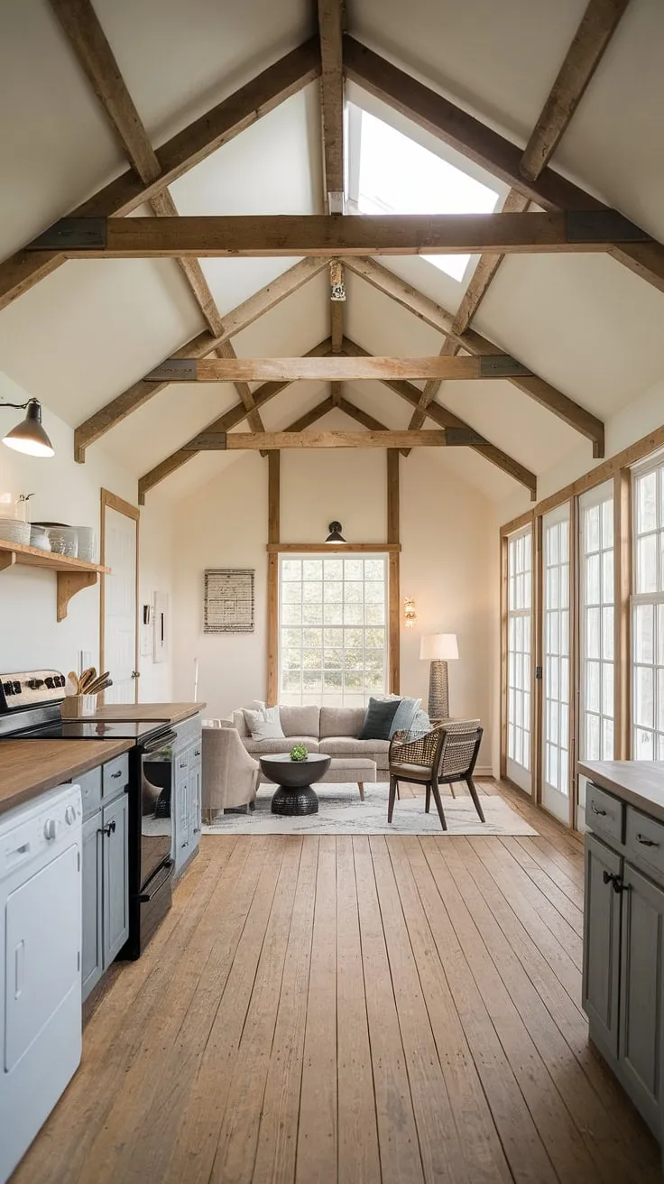Escape to your own private retreat in this stunning barndominium garage loft.  The spacious lounge garage boasts rustic charm with exposed beams, a cozy kitchenette, and ample room for relaxation.  Perfect for upstairs garage ideas, this garage shop loft offers the ultimate blend of functionality and style, making it an ideal garage rec room or even an RV garage loft.  Consider this among your extra garage ideas for maximizing space and creating a unique living area. This loft garage interior is a testament to creative barndominium garage ideas.