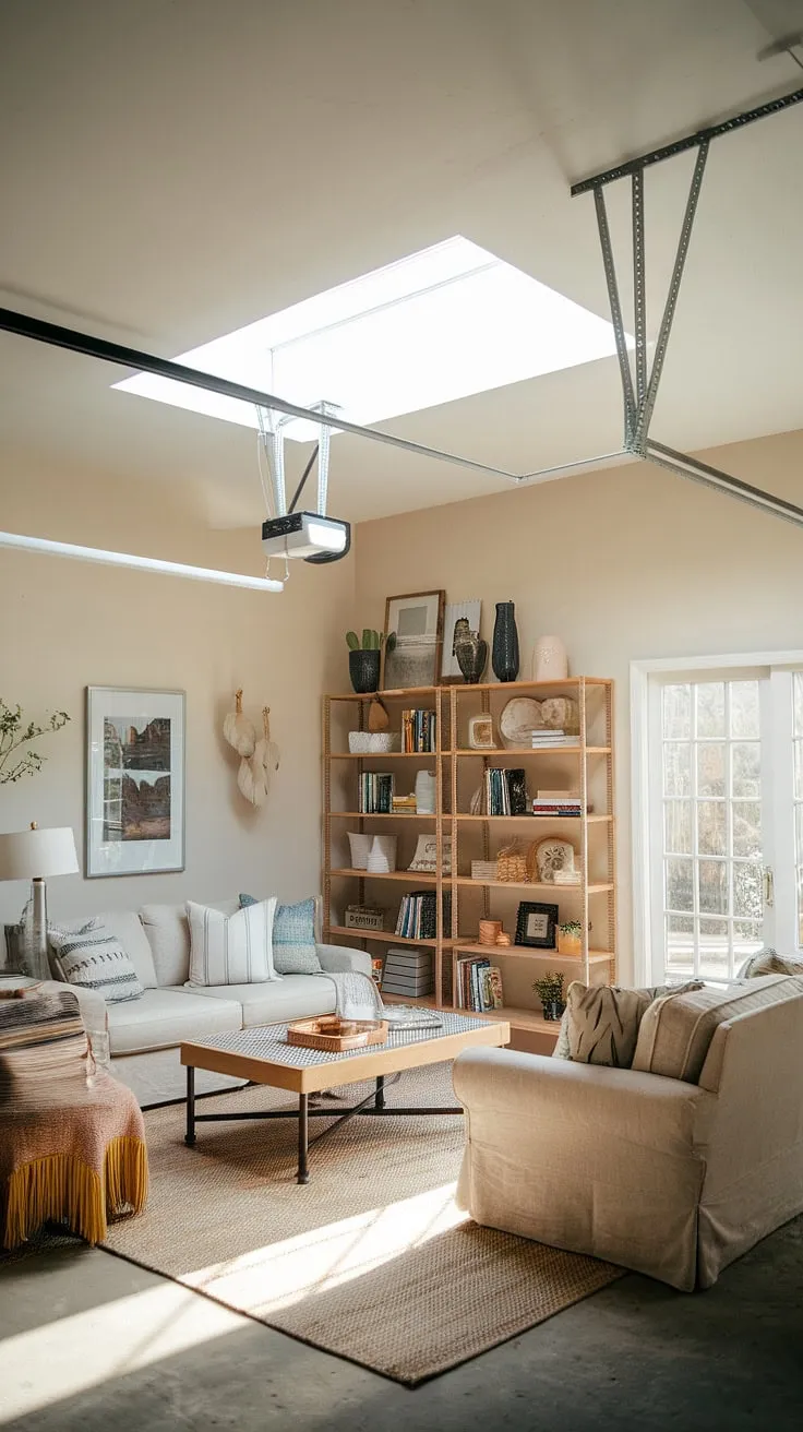 Escape the everyday in this stunning loft garage.  This garage rec room showcases clever upstairs garage ideas, transforming unused space into a relaxing lounge garage.  Whether you're envisioning a barndominium garage loft or simply seeking extra garage ideas, this garage loft interior offers inspiration for your own unique garage shop loft.  Imagine the possibilities for your barndominium garage ideas and RV garage loft dreams.