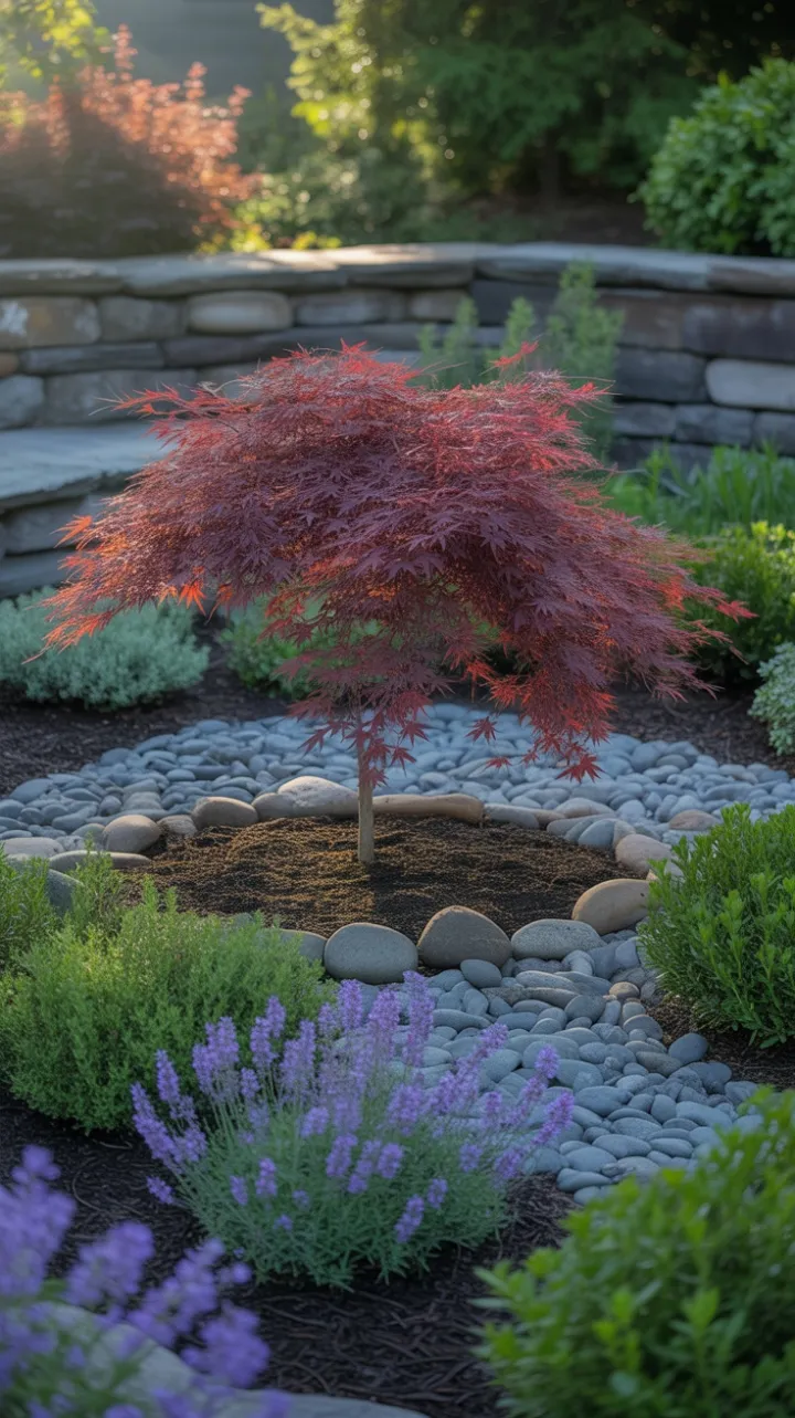 Crimson Maple Retreat Among Lavender and Thyme