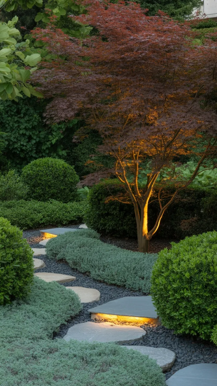 Sunlit Serenity in a Japanese Maple Garden