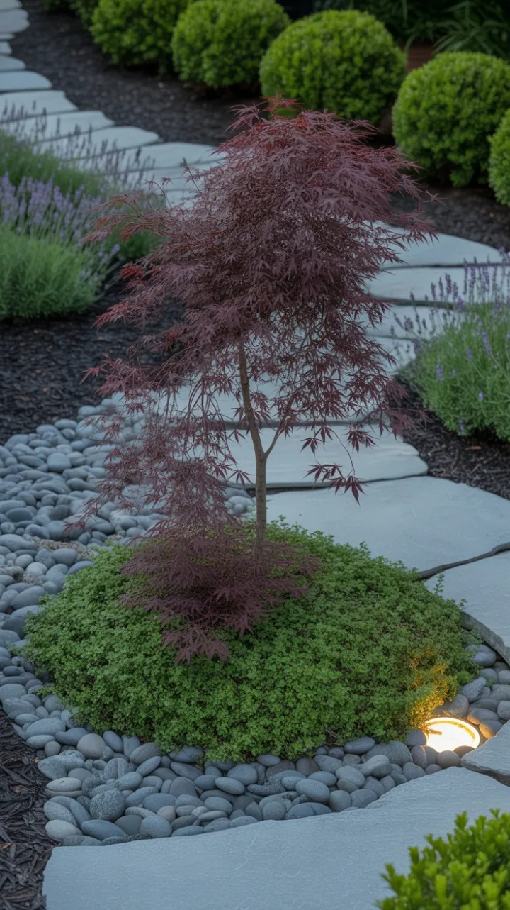 Sculptural Japanese Maple Over River Stone Sanctuary