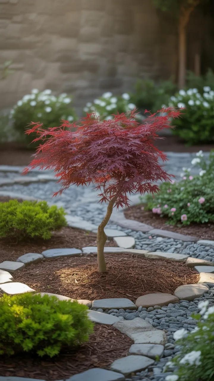 Crimson Serenity Japanese Maple in a Minimalist Garden
