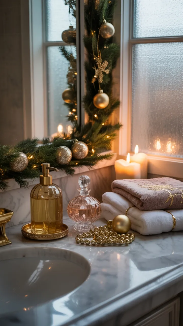 Gilded Holiday Vanity – Marble, Velvet and Evergreen Glow