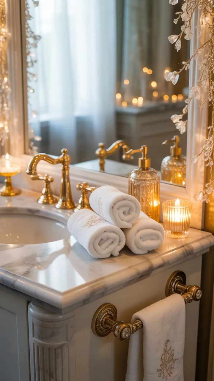 Gilded Marble Sanctuary with Velvet and Crystal Accents