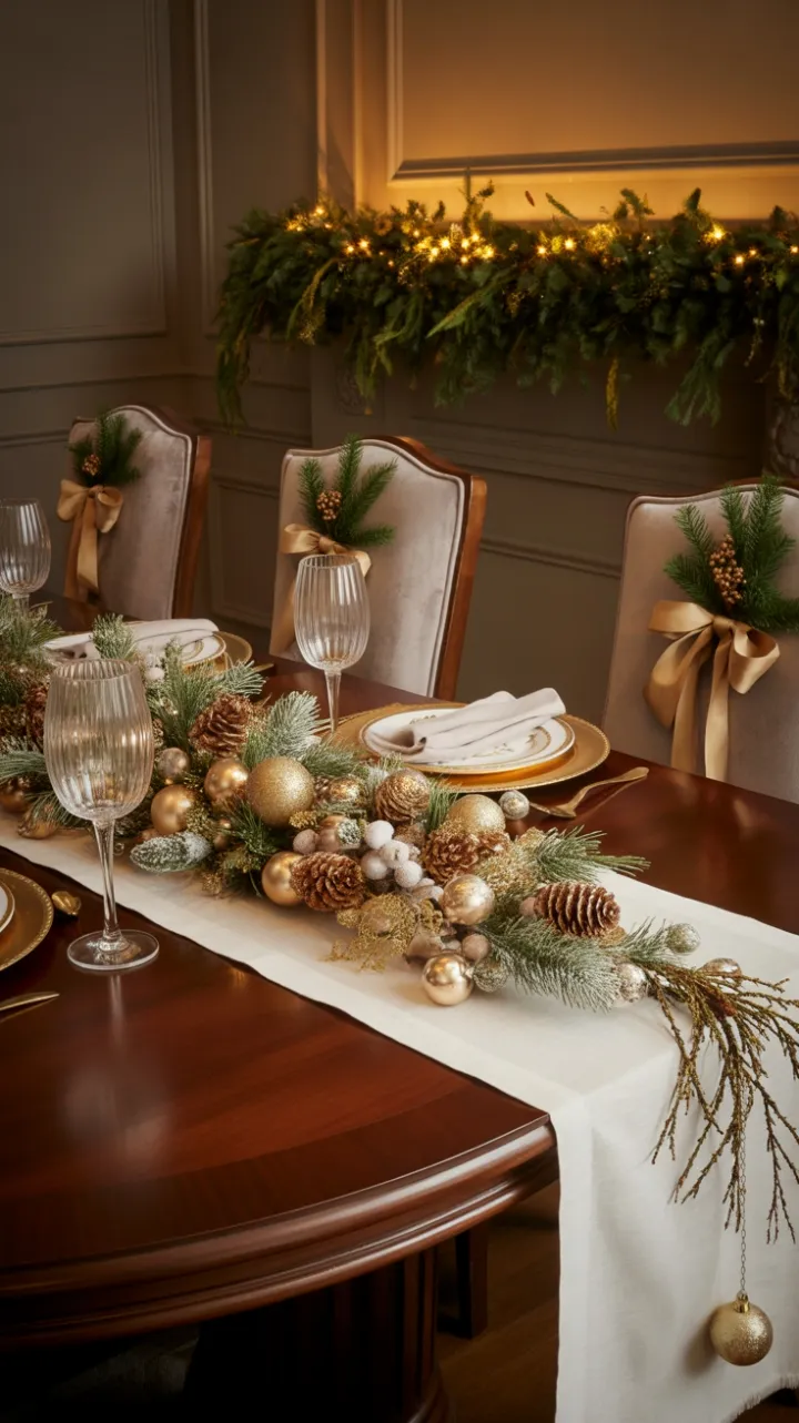 Gilded Christmas Table Bathed in Warm Light