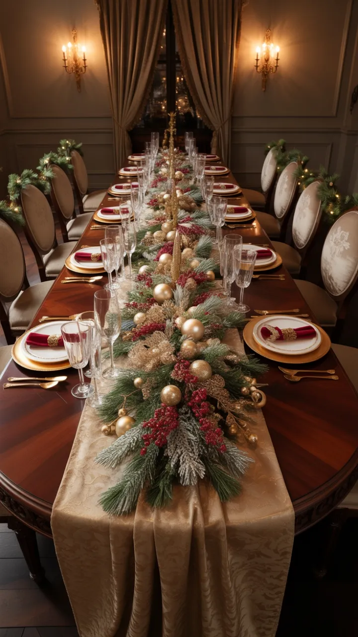 Gilded Yuletide Feast in a Mahogany Dining Room