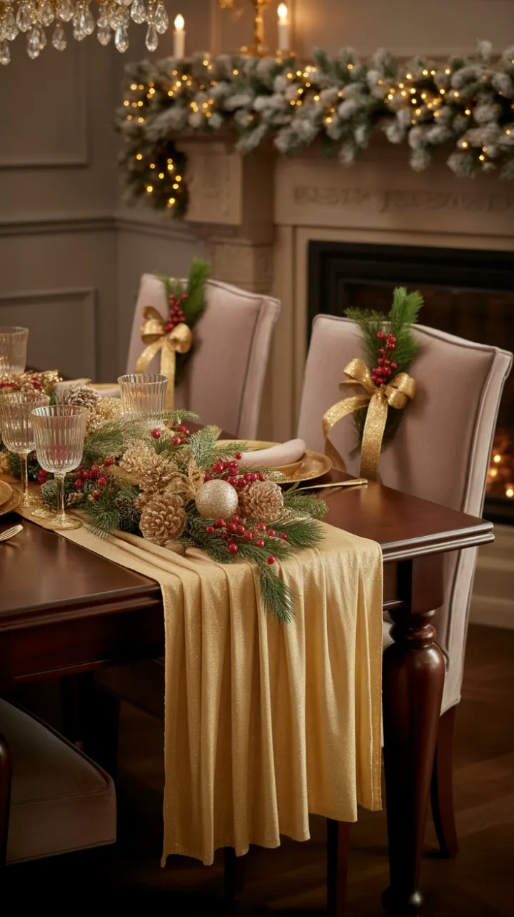 Gilded Christmas Feast in a Velvet-Lined Dining Room