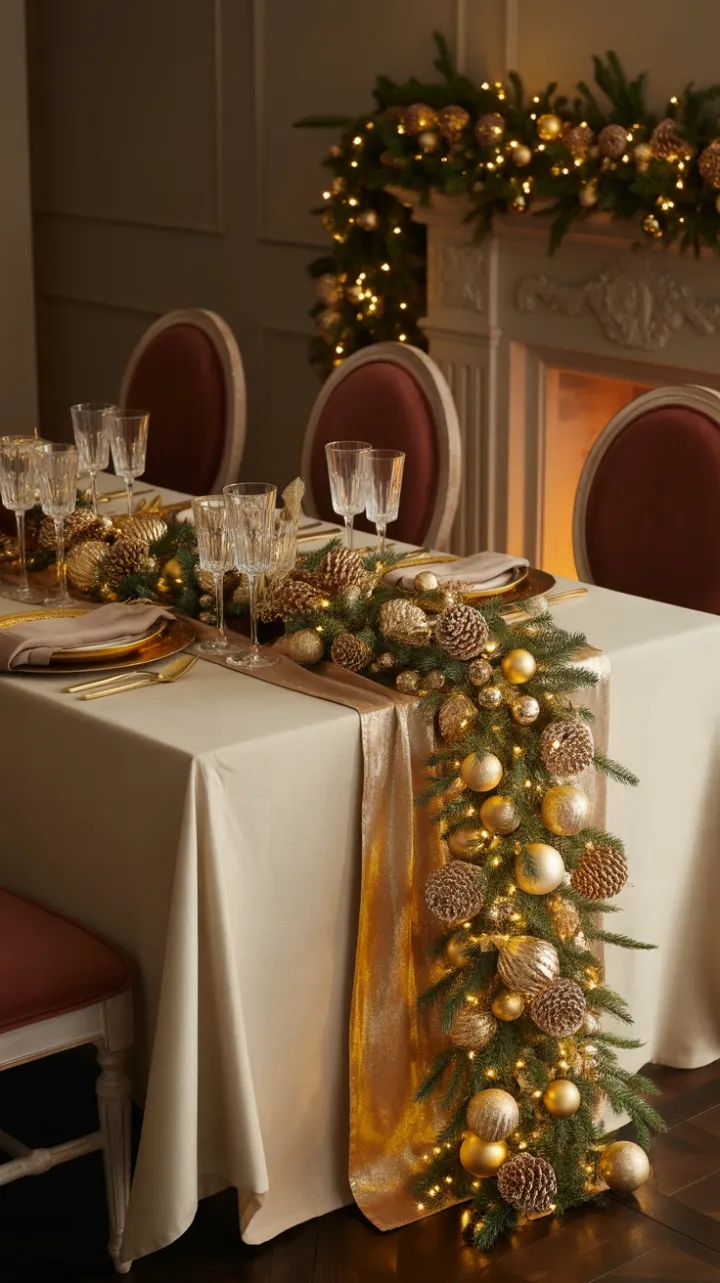 Gilded Christmas Table Glowing by the Hearth