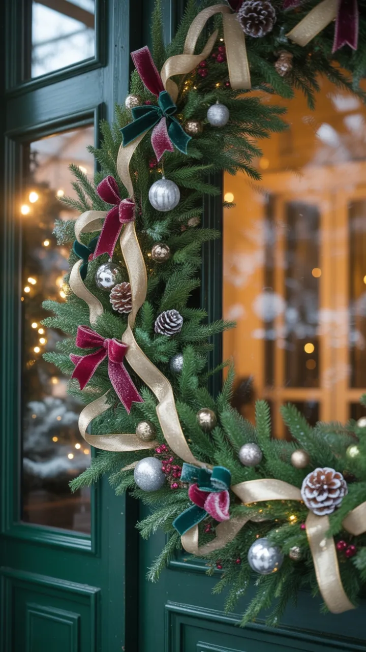 Victorian Christmas Welcome Draped in Gold, Velvet and Snow