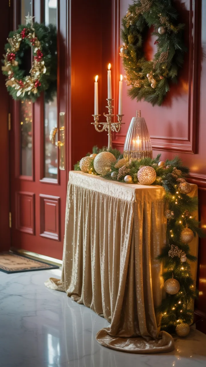Gilded Velvet Entrance – A Luxurious Christmas Welcome