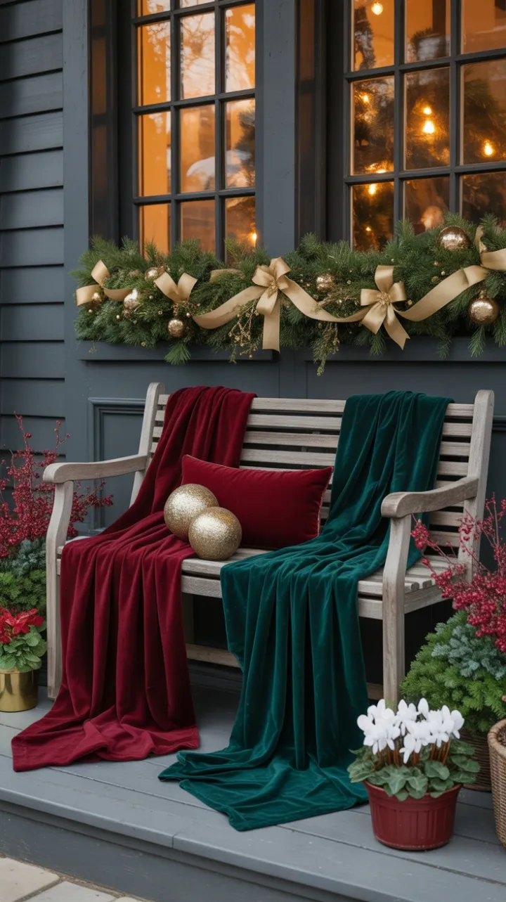 Cranberry Velvet and Gold on an Opulent Christmas Porch