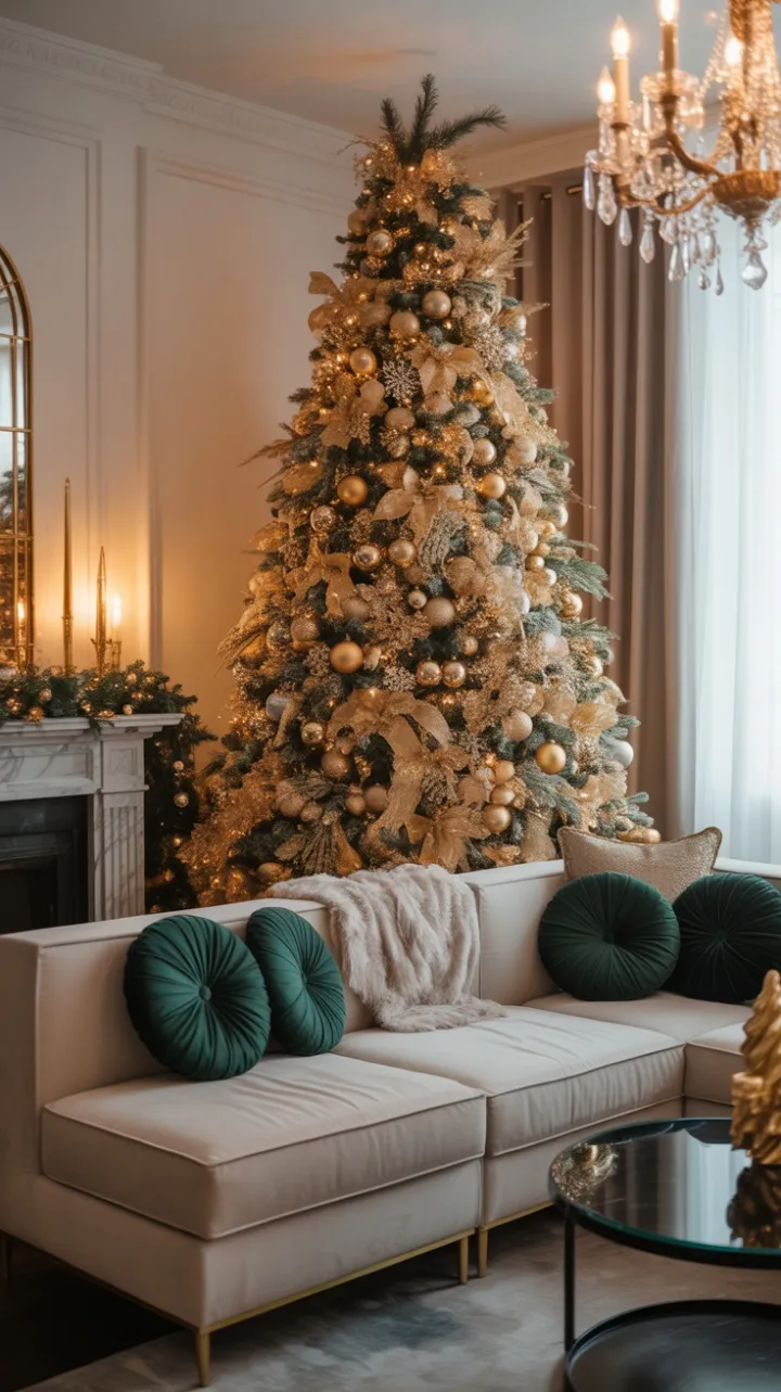 Gilded Holiday Elegance in a Luxe Christmas Living Room