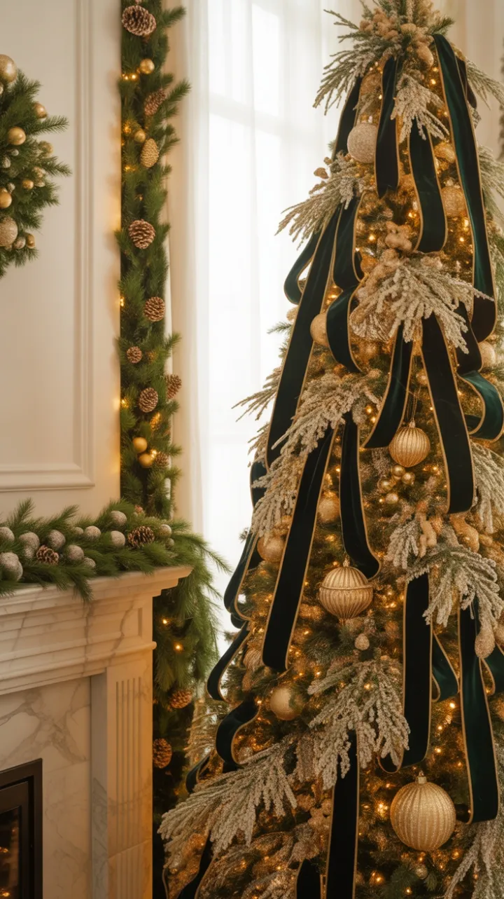 Gilded Holiday Elegance with Emerald Velvet and Crystal Lights