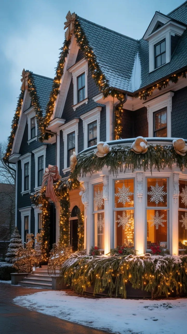 Victorian Manor Bathed in Golden Christmas Light