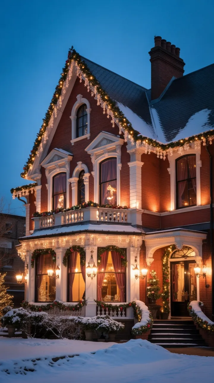 Twilight Elegance of a Victorian Christmas Mansion