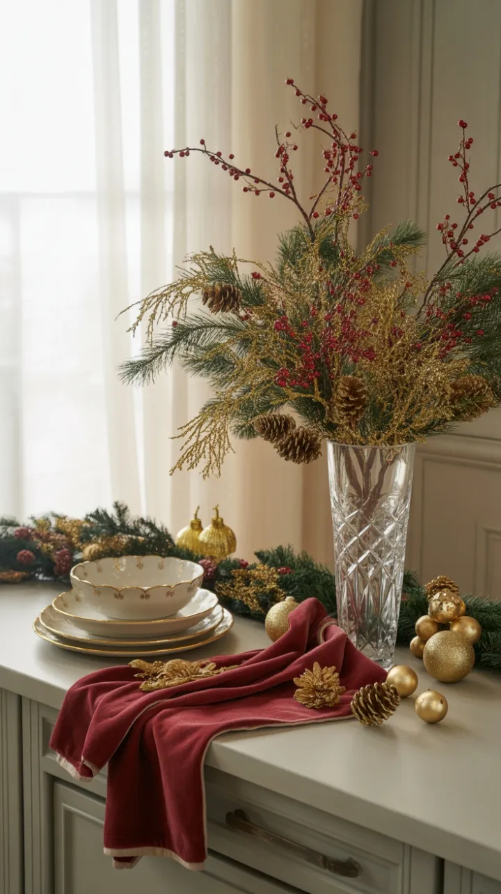 Gilded Cranberry Holiday Countertop Elegance