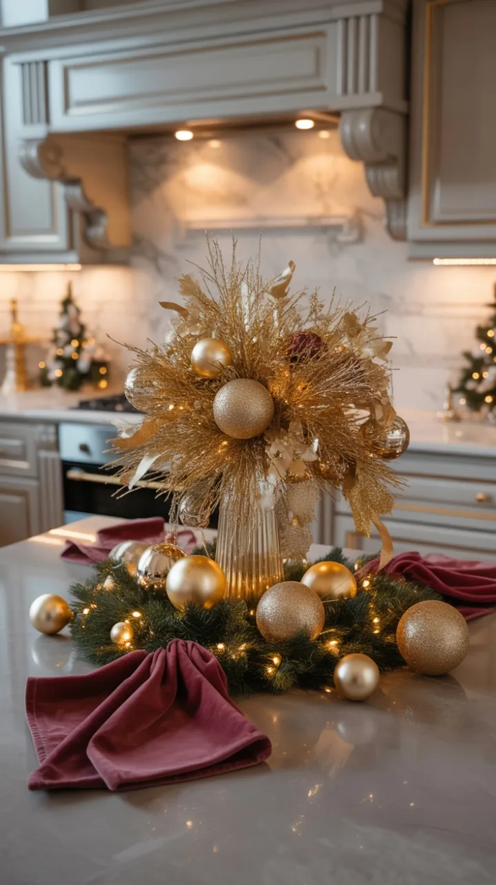 Gilded Christmas Glow on a Luxurious Marble Countertop