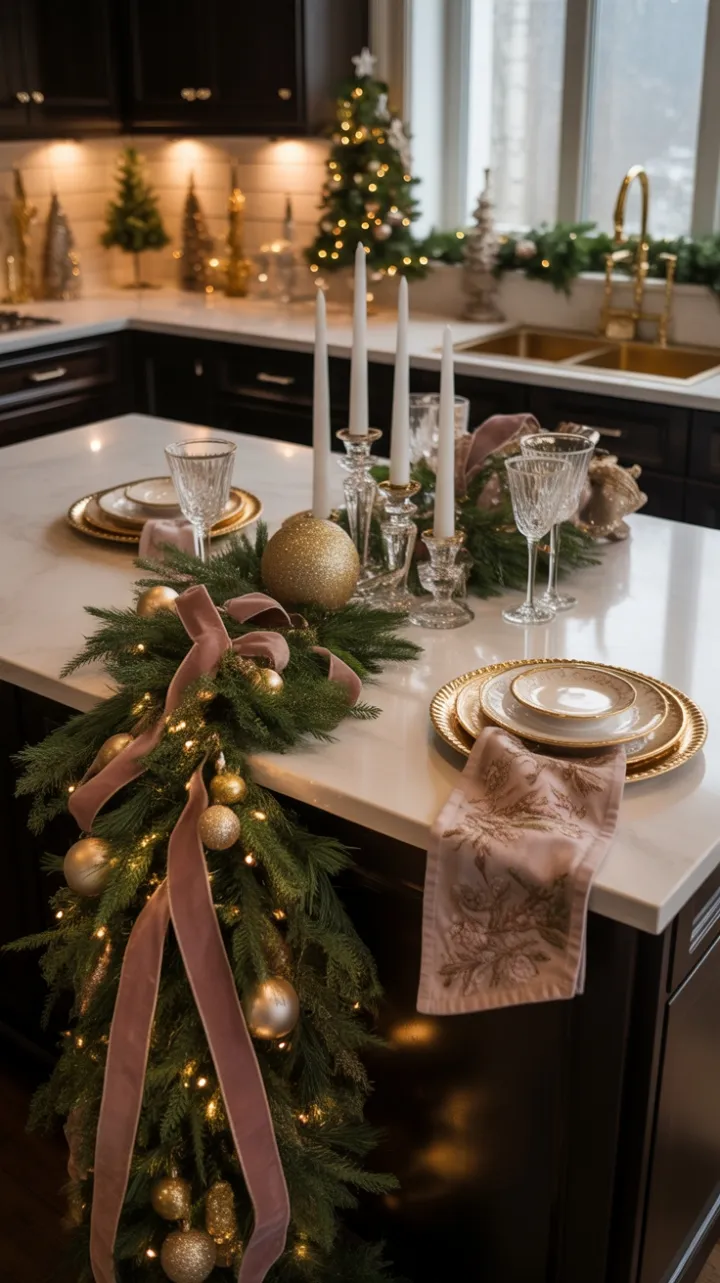 Gilded Christmas Centerpiece of Velvet, Pine and Gold