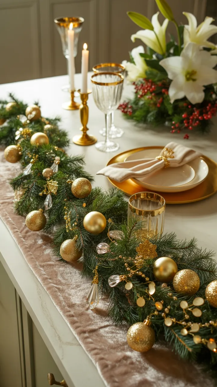 Velvet and Gold Holiday Elegance on a Festive Kitchen Countertop
