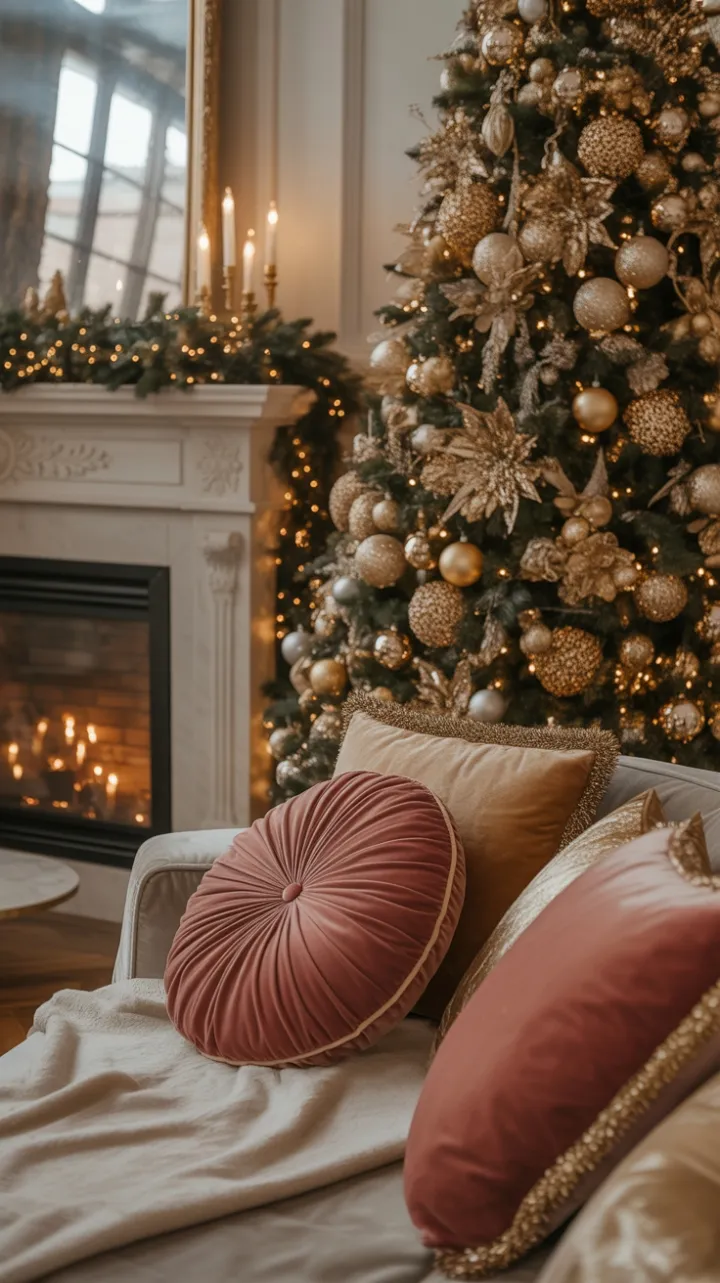 Gilded Holiday Haven Bathed in Fireplace Glow