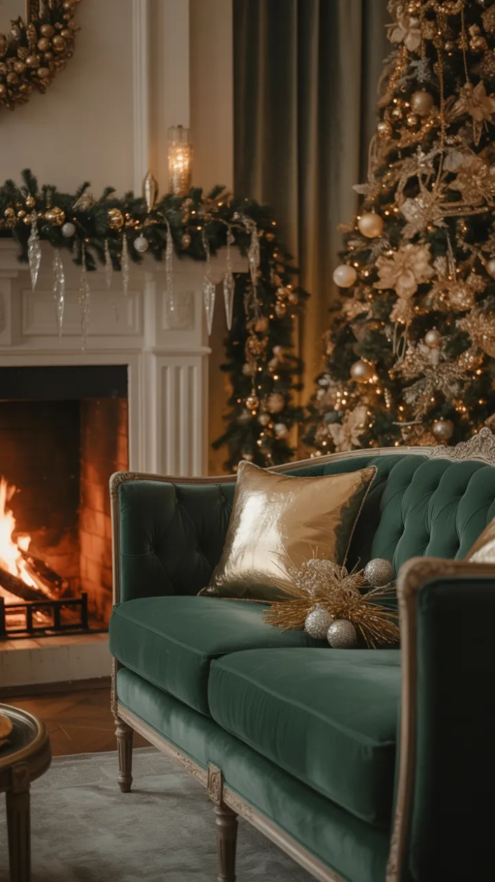 Fireside Christmas in Emerald Velvet and Gilded Crystal