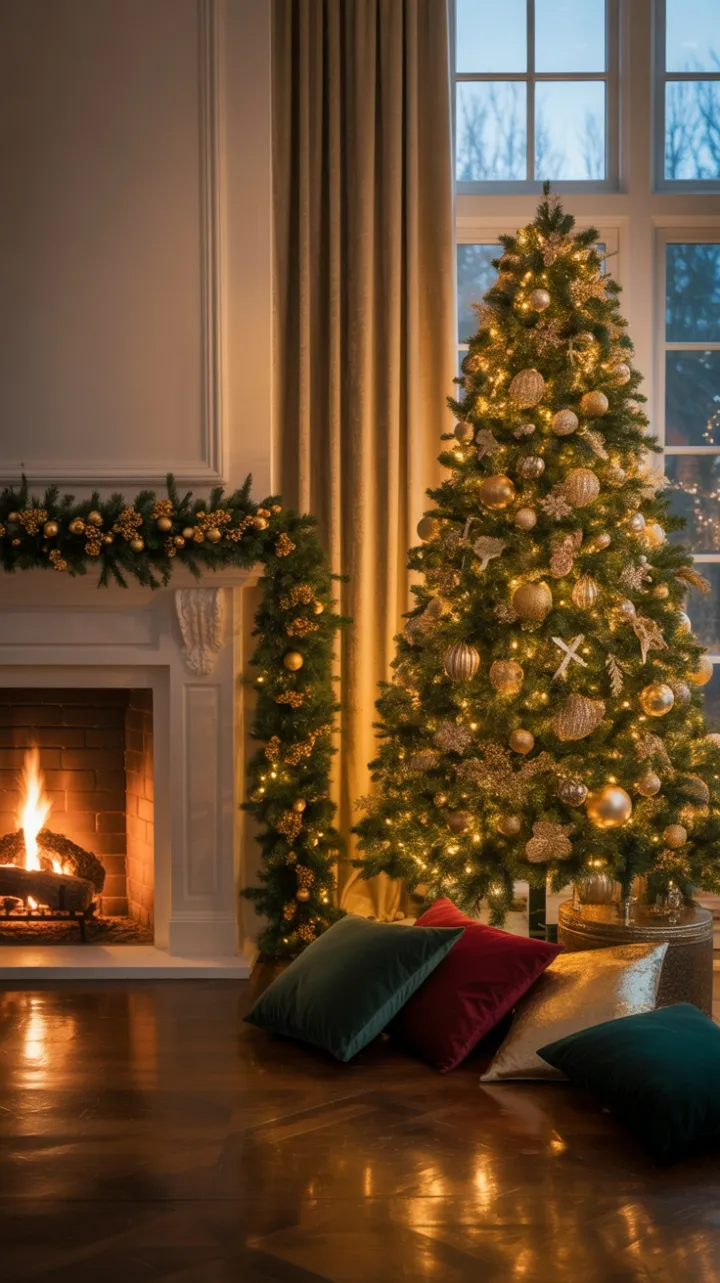 Velvet and Gold Holiday Hearth