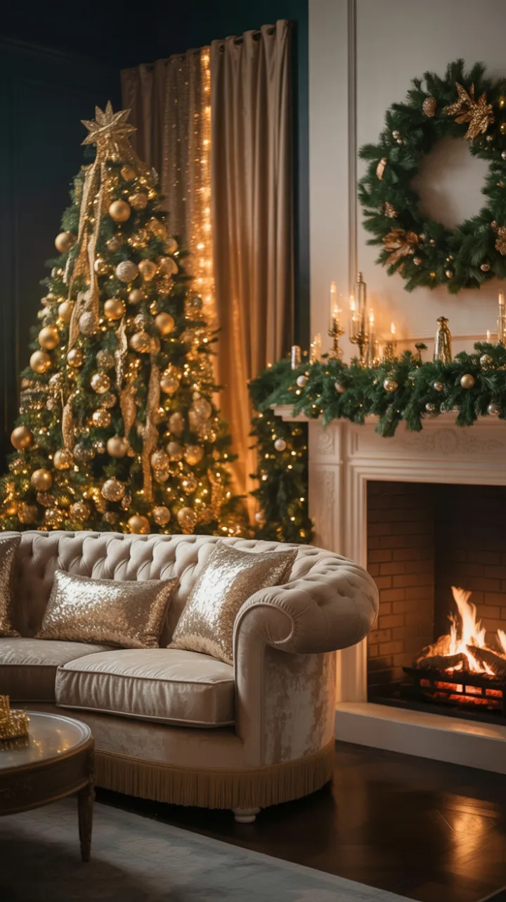 Gilded Christmas Elegance by the Fireside