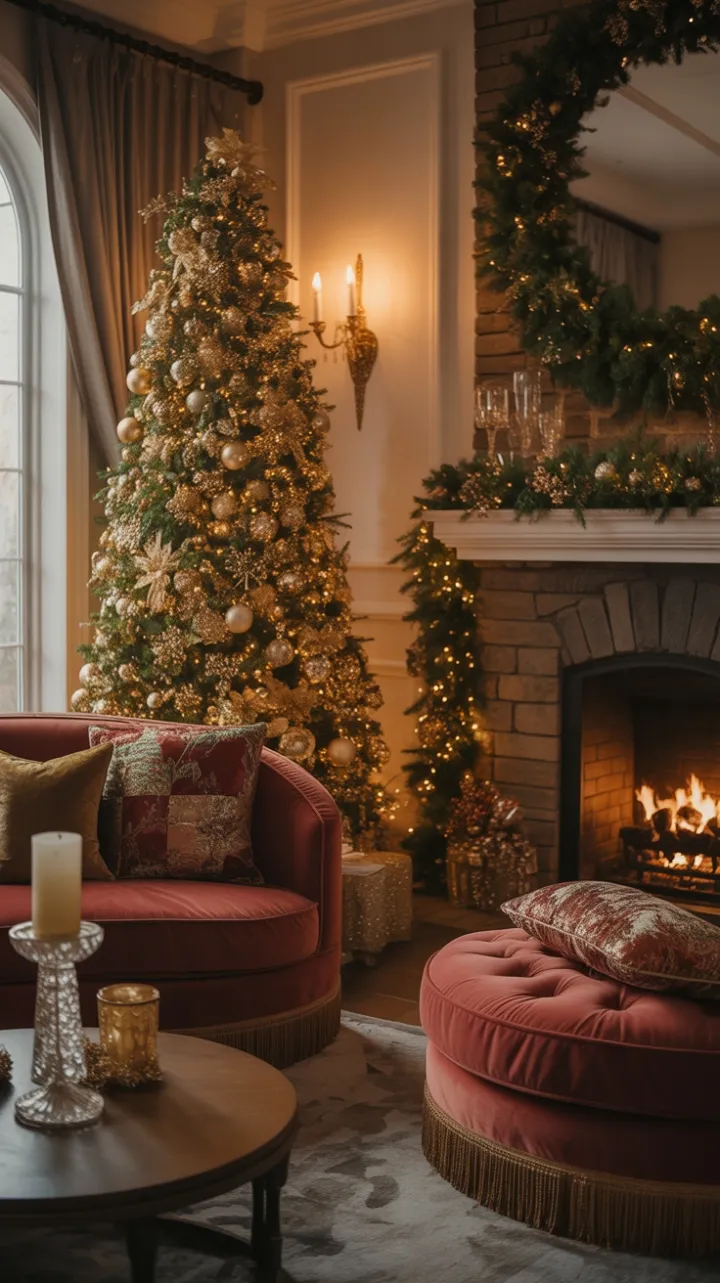 Gilded Christmas Parlor with Velvet Comforts