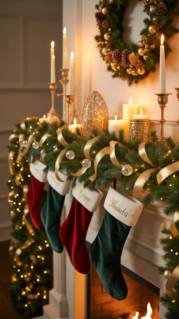 Velvet Stockings on a Gilded Candlelit Mantel
