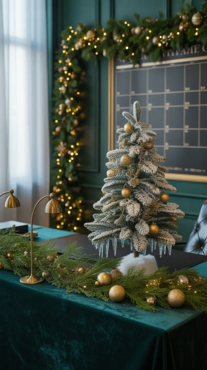 Emerald Executive Desk Dressed in Gold, Crystal, and Winter Light