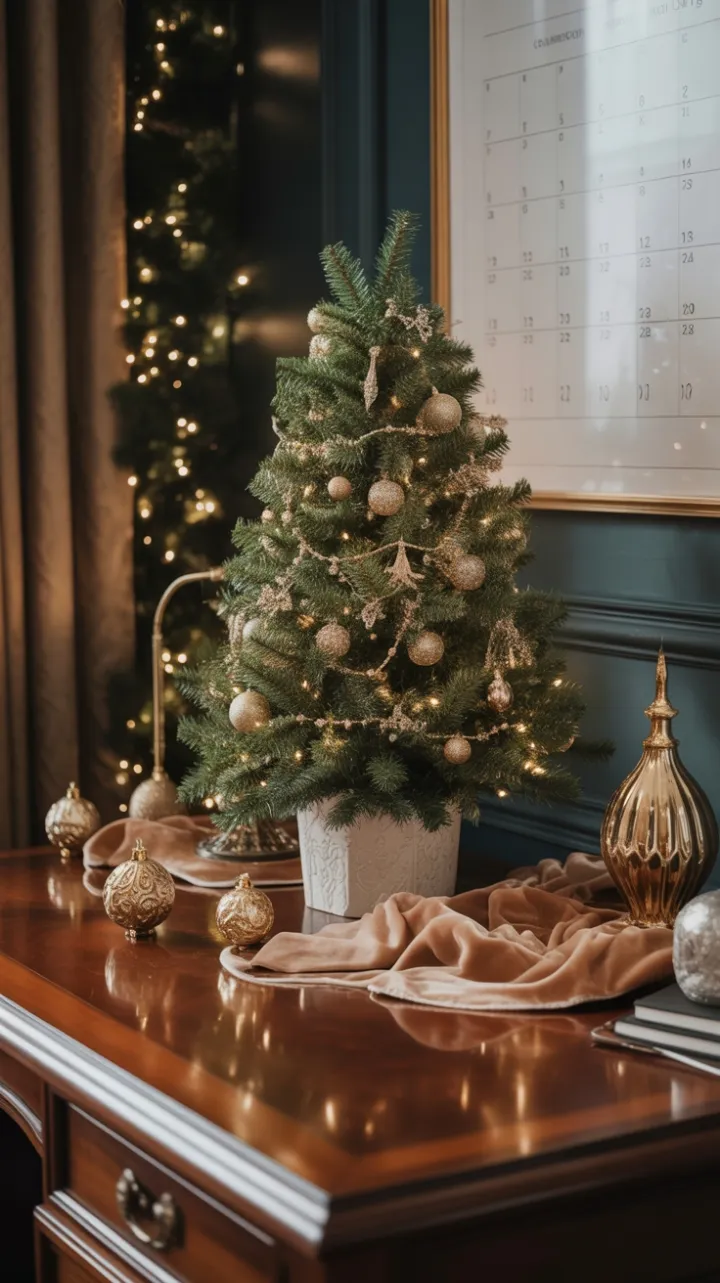 Elegant Mahogany Desk Dressed for a Gold and Velvet Christmas