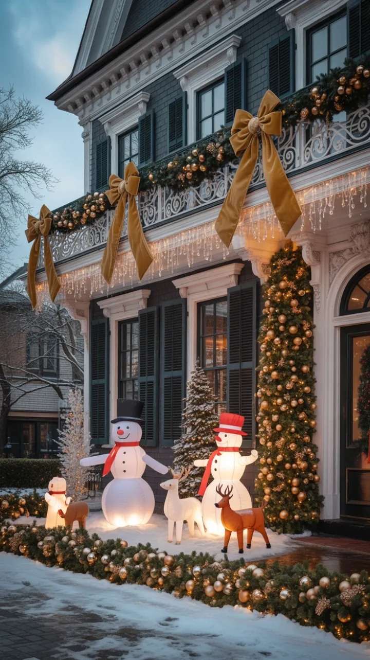 Snow-Kissed Victorian Holiday – Gold Bows, Crystal Icicles, and Warm-Glow Magic