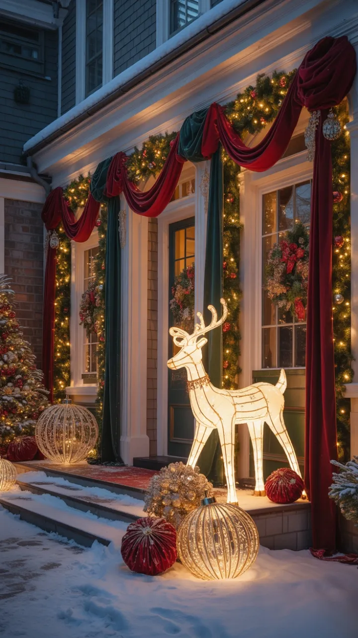 Snow-Dusted Porch of Velvet Ribbons and Golden Glow