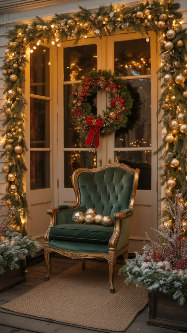 Emerald Velvet on a Gilded Victorian Christmas Porch