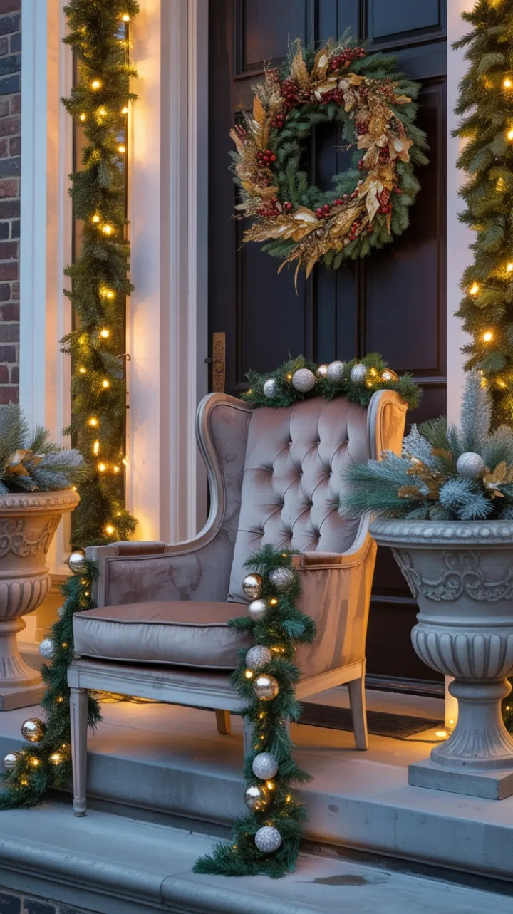 Gilded Velvet Porch Bathed in Dusk Glow