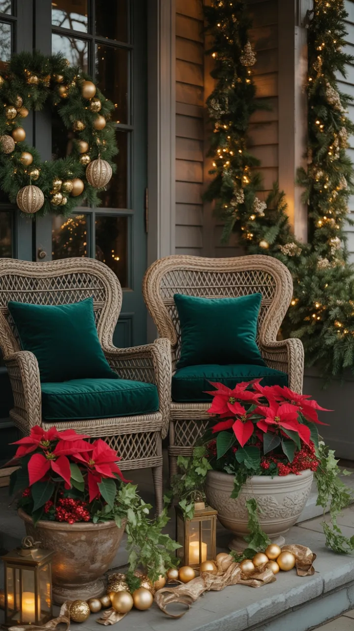 Emerald Velvet and Gilded Glow Holiday Porch