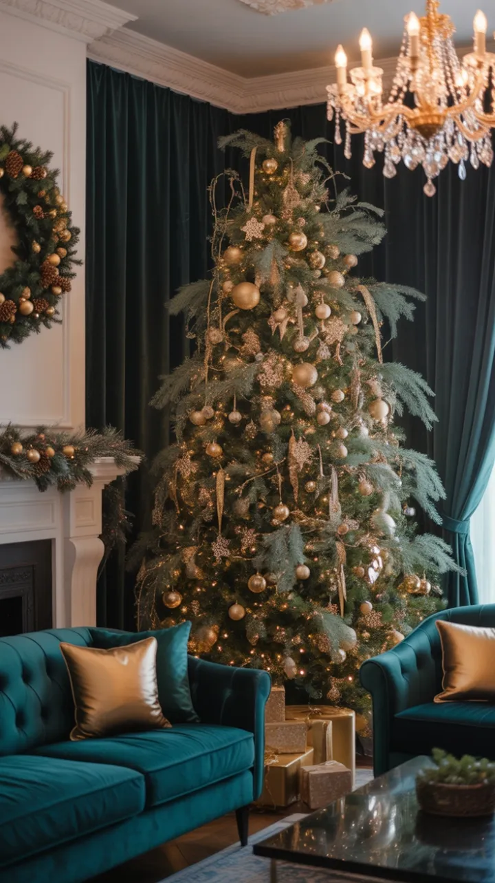 Gilded Holiday Splendor in an Emerald and Sapphire Salon