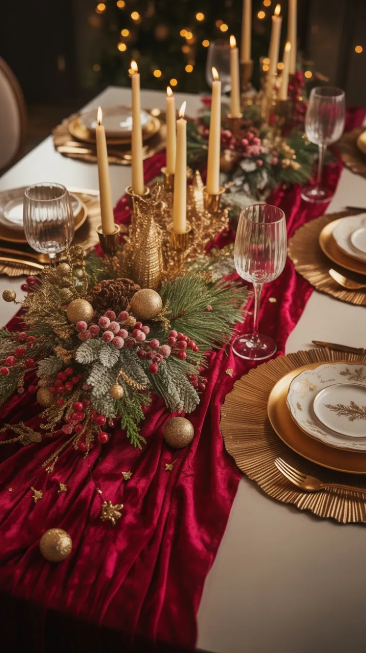 Opulent Crimson Christmas Table Dressed in Gold and Candlelight