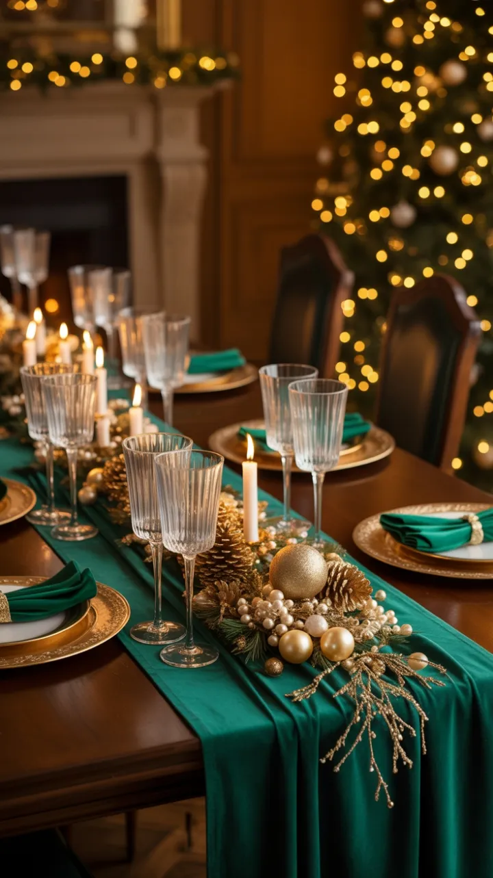 A Christmas Table to Remember in Emerald Gold and Candlelight