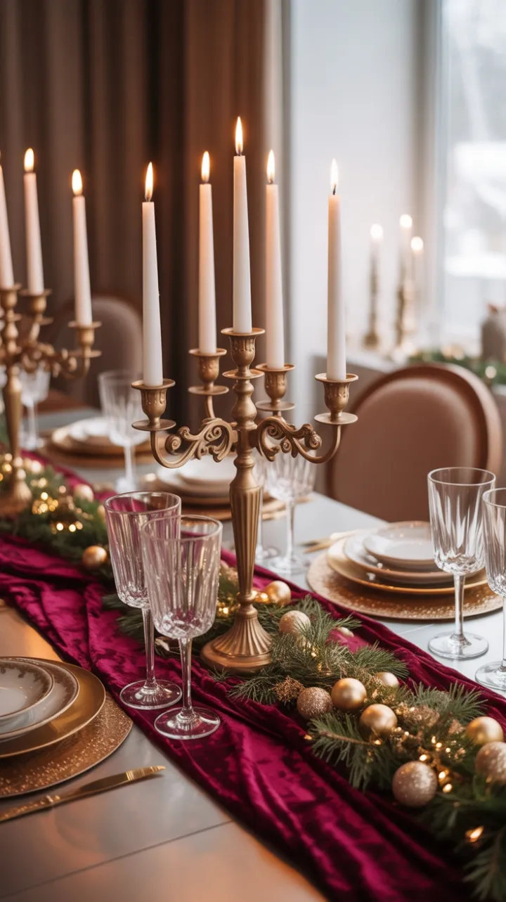 Burgundy Velvet Christmas Table in Golden Candlelight