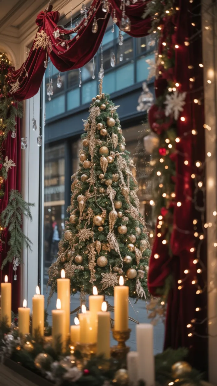 Gilded Yuletide Window Wrapped in Velvet and Light