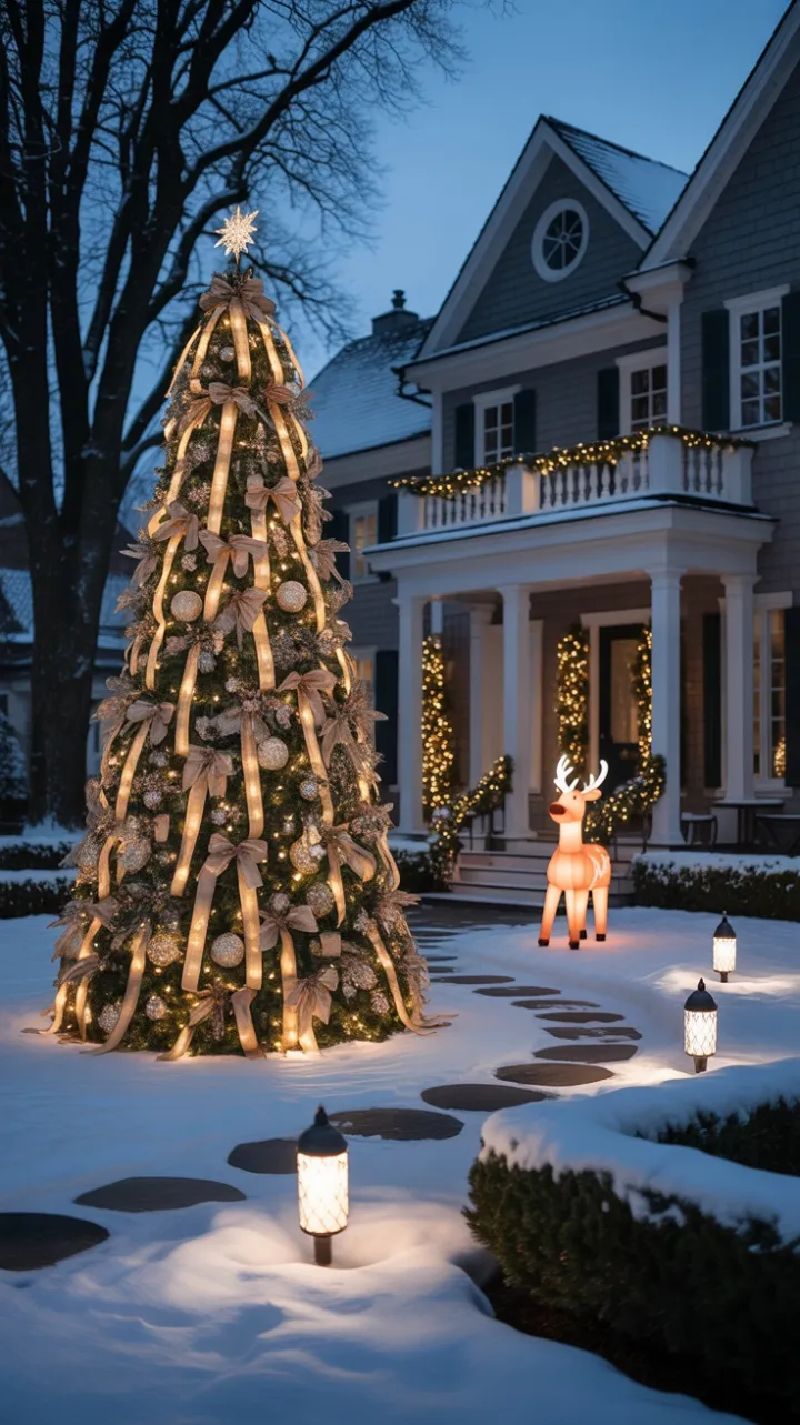 Golden Christmas Wonderland of Velvet Ribbons and Crystal Lights